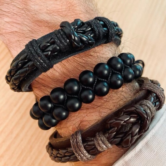 Authentic Handmade African Black Beaded Adjustable Unisex Bracelets - Picture 4 of 7